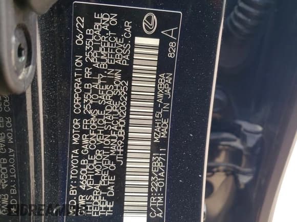 ✅ 2022 Lexus UX 250h F Sport • VIN: JTHR9JBH0N2062952 • Lot: 54942905. Listed on Copart with 36,314 mi. Free auction sales archive from the USA and detailed vehicle history report at DreamBid. Image 12.