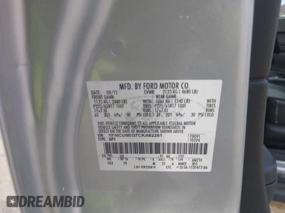 ✅ 2012 Ford Escape Limited • VIN: 1FMCU9EG7CKA82261 • Лот: 43731654. Опубликован ранее на IAAI с пробегом 372 428 миль. Бесплатный доступ к архиву аукционных продаж из США и подробный отчёт об истории автомобиля на DreamBid. Изображение 9.