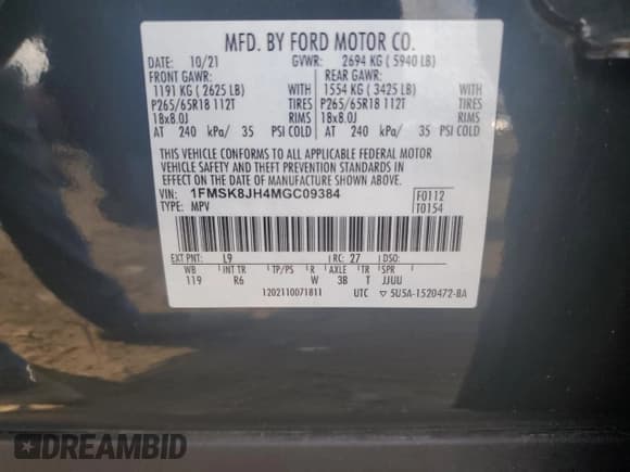 ✅ 2021 Ford Explorer Timberline • VIN: 1FMSK8JH4MGC09384 • Lot: 50994105. Wystawiony na Copart z przebiegiem 62 894 mil. Bezpłatny archiwum sprzedaży aukcyjnych z USA i szczegółowy raport historii pojazdu na DreamBid. Zdjęcie 15.