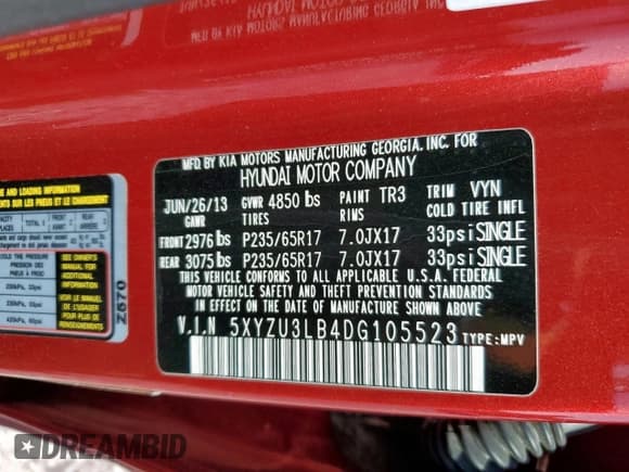 ✅ 2013 Hyundai Santa Fe Sport • VIN: 5XYZU3LB4DG105523 • Лот: 86506665. Опубликован ранее на Copart с пробегом 122 609 миль. Бесплатный доступ к архиву аукционных продаж из США и подробный отчёт об истории автомобиля на DreamBid. Изображение 13.