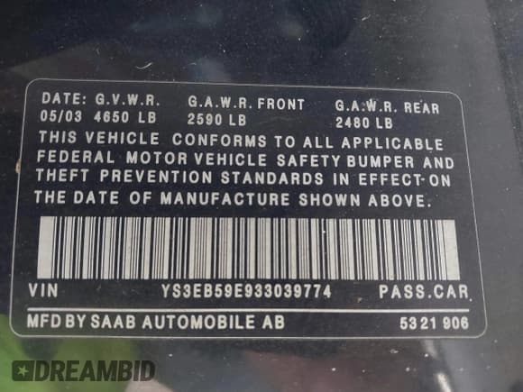 ✅ 2003 Saab 9-5 Linear Sport • VIN: YS3EB59E933039774 • Лот: 42835521. Опубликован ранее на IAAI с пробегом 167 488 миль. Бесплатный доступ к архиву аукционных продаж из США и подробный отчёт об истории автомобиля на DreamBid. Изображение 9.