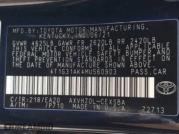 2021 Toyota Camry Hybrid SE с VIN 4T1G31AK4MU560903, выставлен на аукционе IAAI как лот 42194079 с пробегом 100 958 миль миль и . История ставок и продаж доступна на DreamBid. Изображение 9.