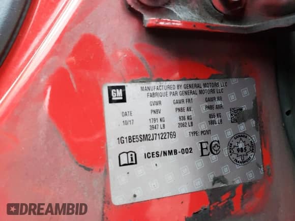 2018 Chevrolet Cruze LT с VIN 1G1BE5SM2J7122769, выставлен на аукционе Copart как лот 90571775 с пробегом 196 304 миль миль и Списание • Salvage title. История ставок и продаж доступна на DreamBid. Изображение 13.