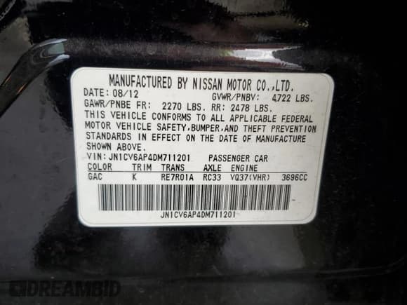 ✅ 2013 Infiniti G37 Journey • VIN: JN1CV6AP4DM711201 • Lot: 93482695. Listed on Copart with 260,688 mi. Free auction sales archive from the USA and detailed vehicle history report at DreamBid. Image 12.