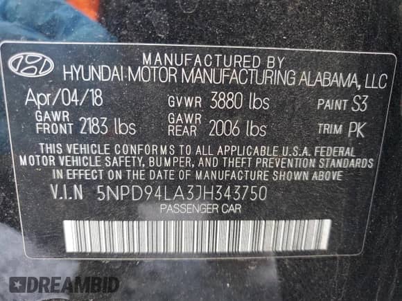 2018 Hyundai Elantra Eco с VIN 5NPD94LA3JH343750, выставлен на аукционе Copart как лот 58372875 с пробегом 40 322 миль миль и Списание • Salvage title. История ставок и продаж доступна на DreamBid. Изображение 13.