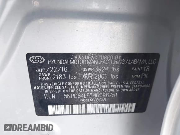 ✅ 2017 Hyundai Elantra Value Edition • VIN: 5NPD84LF5HH098751 • Lot: 43440226. Listed on IAAI with 59,808 mi. Free auction sales archive from the USA and detailed vehicle history report at DreamBid. Image 9.