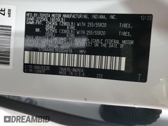 ✅ 2024 Lexus TX 350 Premium • VIN: 5TDAAAB61RS004819 • Lot: 92482735. Listed on Copart with 14,437 mi. Free auction sales archive from the USA and detailed vehicle history report at DreamBid. Image 13.