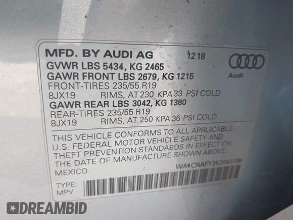 ✅ 2019 Audi Q5 Prestige • VIN: WA1CNAFY3K2043198 • Лот: 42620575. Опубликован ранее на IAAI с пробегом 61 176 миль. Бесплатный доступ к архиву аукционных продаж из США и подробный отчёт об истории автомобиля на DreamBid. Изображение 9.