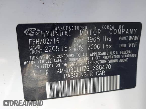2016 Hyundai Elantra с VIN KMHD35LH7GU338470, выставлен на аукционе IAAI как лот 43507839 с пробегом 104 449 миль миль и . История ставок и продаж доступна на DreamBid. Изображение 9.