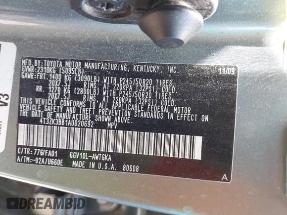 ✅ 2010 Toyota Venza • VIN: 4T3ZK3BB1AU020692 • Lot: 43023786. Listed on IAAI with 271,517 mi. Free auction sales archive from the USA and detailed vehicle history report at DreamBid. Image 9.