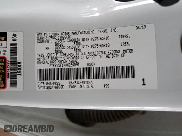 ✅ 2019 Toyota Tundra SR5 • VIN: 5TFEY5F1XKX254594 • Lot: 52644695. Wystawiony na Copart z przebiegiem 142 590 mil. Bezpłatny archiwum sprzedaży aukcyjnych z USA i szczegółowy raport historii pojazdu na DreamBid. Zdjęcie 14.