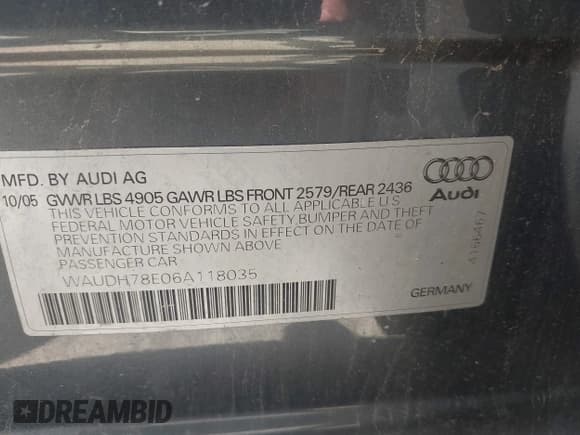 ✅ 2006 Audi A4 3.2L • VIN: WAUDH78E06A118035 • Lot: 43031741. Wystawiony na IAAI z przebiegiem 119 622 mil. Bezpłatny archiwum sprzedaży aukcyjnych z USA i szczegółowy raport historii pojazdu na DreamBid. Zdjęcie 9.