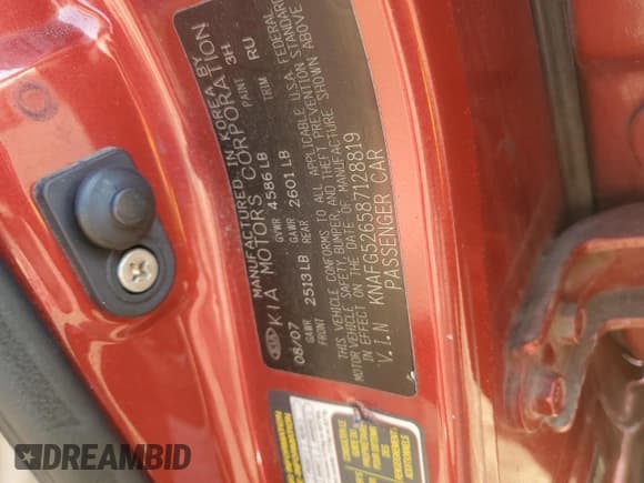 ✅ 2008 Kia Rondo LX • VIN: KNAFG526587128819 • Lot: 66608355. Listed on Copart with 88,483 mi. Free auction sales archive from the USA and detailed vehicle history report at DreamBid. Image 12.