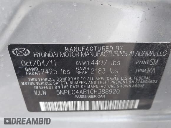 ✅ 2012 Hyundai Sonata Limited • VIN: 5NPEC4AB1CH388920 • Lot: 43706915. Listed on IAAI with 180,897 mi. Free auction sales archive from the USA and detailed vehicle history report at DreamBid. Image 9.