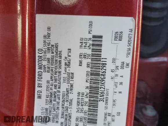 ✅ 2016 Lincoln MKZ • VIN: 3LN6L2JK9GR629811 • Лот: 90642495. Опубликован ранее на Copart с пробегом 117 132 миль. Бесплатный доступ к архиву аукционных продаж из США и подробный отчёт об истории автомобиля на DreamBid. Изображение 13.