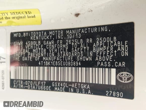 ✅ 2014 Toyota Avalon XLE Premium • VIN: 4T1BK1EB5EU080894 • Lot: 43591589. Listed on IAAI with 32,764 mi. Free auction sales archive from the USA and detailed vehicle history report at DreamBid. Image 9.