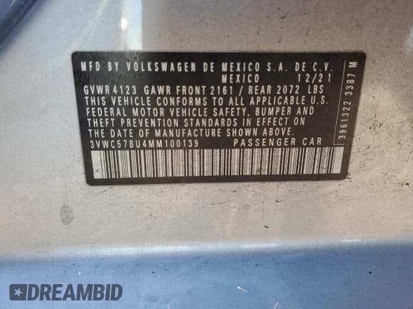 ✅ 2021 Volkswagen Jetta S • VIN: 3VWC57BU4MM100139 • Лот: 92348545. Опубликован ранее на Copart с пробегом 66 088 миль. Бесплатный доступ к архиву аукционных продаж из США и подробный отчёт об истории автомобиля на DreamBid. Изображение 12.