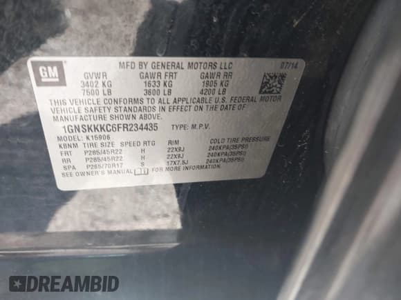 ✅ 2015 Chevrolet Suburban LTZ • VIN: 1GNSKKKC6FR234435 • Lot: 43245135. Listed on IAAI with 189,693 mi. Free auction sales archive from the USA and detailed vehicle history report at DreamBid. Image 9.