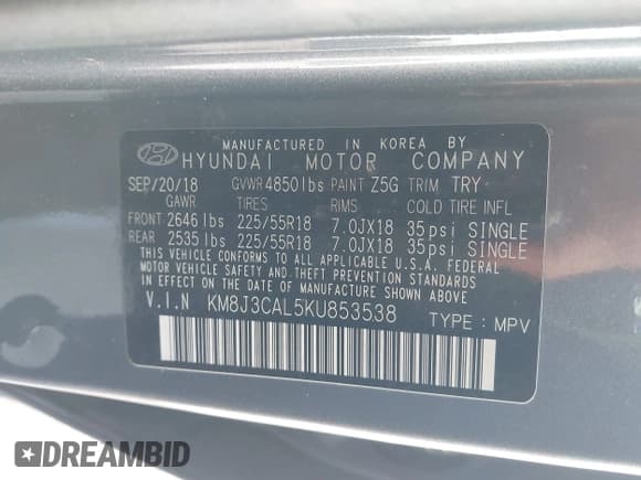 ✅ 2019 Hyundai Tucson Ultimate • VIN: KM8J3CAL5KU853538 • Lot: 41752809. Wystawiony na IAAI z przebiegiem 136 348 mil. Bezpłatny archiwum sprzedaży aukcyjnych z USA i szczegółowy raport historii pojazdu na DreamBid. Zdjęcie 9.