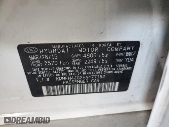 ✅ 2015 Hyundai Azera Limited • VIN: KMHFH4JG2FA477162 • Lot: 61684235. Listed on Copart with 153,524 mi. Free auction sales archive from the USA and detailed vehicle history report at DreamBid. Image 12.