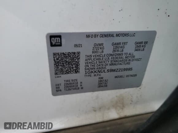 ✅ 2021 GMC Acadia SLT • VIN: 1GKKNULS9MZ219995 • Lot: 53376235. Listed on Copart with 32,371 mi. Free auction sales archive from the USA and detailed vehicle history report at DreamBid. Image 15.