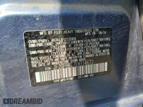 ✅ 2014 Subaru Crosstrek Touring • VIN: JF2GPBKC7EH314672 • Lot: 54074615. Listed on Copart with 93,282 mi. Free auction sales archive from the USA and detailed vehicle history report at DreamBid. Image 13.