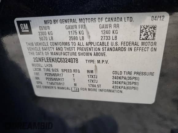 ✅ 2012 Chevrolet Equinox 1LT • VIN: 2GNFLEEK6C6324078 • Lot: 89457065. Listed on Copart with 118,175 mi. Free auction sales archive from the USA and detailed vehicle history report at DreamBid. Image 14.