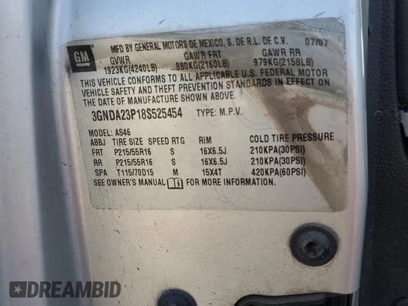 ✅ 2008 Chevrolet HHR LT • VIN: 3GNDA23P18S525454 • Lot: 42745325. Listed on Copart with 170,169 mi. Free auction sales archive from the USA and detailed vehicle history report at DreamBid. Image 13.