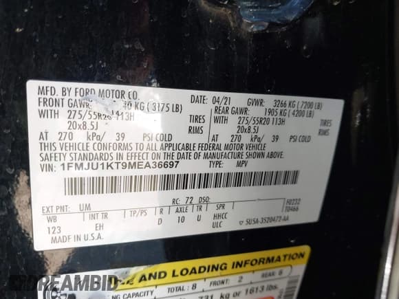 ✅ 2021 Ford Expedition Limited • VIN: 1FMJU1KT9MEA36697 • Lot: 41226849. Listed on IAAI with 61,523 mi. Free auction sales archive from the USA and detailed vehicle history report at DreamBid. Image 9.