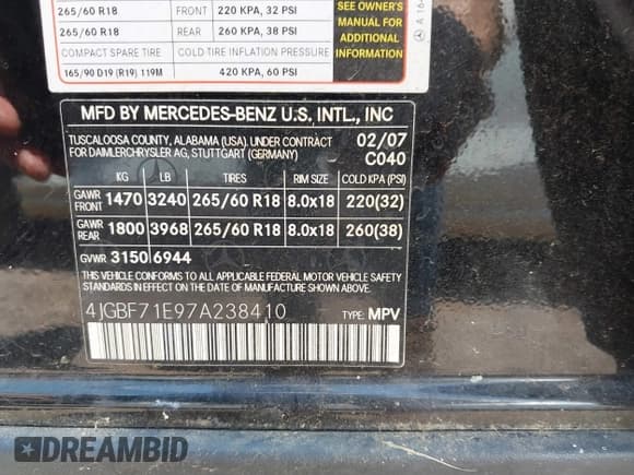 ✅ 2007 Mercedes-Benz GL 450 • VIN: 4JGBF71E97A238410 • Lot: 42665400. Listed on IAAI with 221,919 mi. Free auction sales archive from the USA and detailed vehicle history report at DreamBid. Image 9.