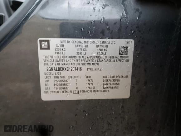 ✅ 2012 Chevrolet Equinox LS • VIN: 2GNALBEKXC1207416 • Lot: 87384725. Wystawiony na Copart z przebiegiem 92 677 mil. Bezpłatny archiwum sprzedaży aukcyjnych z USA i szczegółowy raport historii pojazdu na DreamBid. Zdjęcie 13.