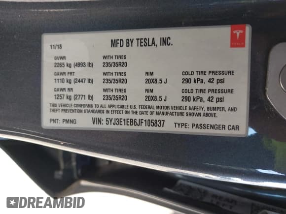 ✅ 2018 Tesla Model 3 Long Range Battery • VIN: 5YJ3E1EB6JF105837 • Lot: 41763460. Wystawiony na IAAI z przebiegiem 100 387 mil. Bezpłatny archiwum sprzedaży aukcyjnych z USA i szczegółowy raport historii pojazdu na DreamBid. Zdjęcie 9.