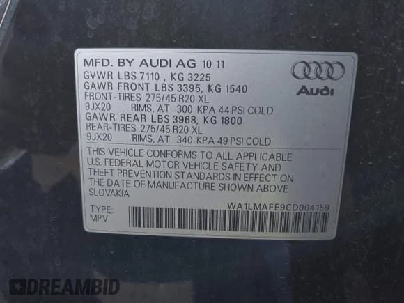 ✅ 2012 Audi Q7 Premium Plus • VIN: WA1LMAFE9CD004159 • Lot: 42338347. Listed on IAAI with 159,810 mi. Free auction sales archive from the USA and detailed vehicle history report at DreamBid. Image 9.
