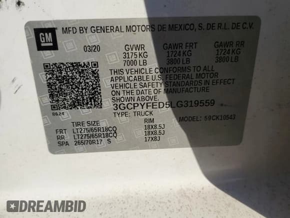 ✅ 2020 Chevrolet Silverado 1500 LT Trail Boss • VIN: 3GCPYFED5LG319559 • Lot: 90720855. Wystawiony na Copart z przebiegiem 95 214 mil. Bezpłatny archiwum sprzedaży aukcyjnych z USA i szczegółowy raport historii pojazdu na DreamBid. Zdjęcie 12.