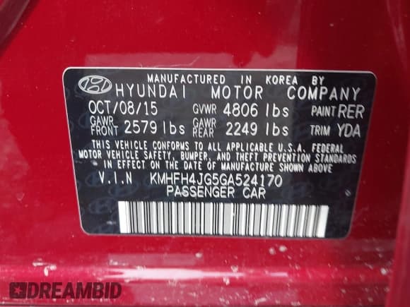 ✅ 2016 Hyundai Azera Limited • VIN: KMHFH4JG5GA524170 • Лот: 42065814. Опубликован ранее на IAAI с пробегом 73 607 миль. Бесплатный доступ к архиву аукционных продаж из США и подробный отчёт об истории автомобиля на DreamBid. Изображение 9.