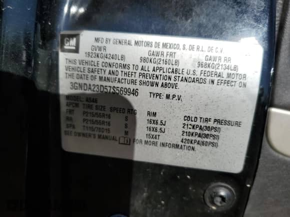 2007 Chevrolet HHR LT с VIN 3GNDA23D57S569946, выставлен на аукционе Copart как лот 75167084 с пробегом 169 554 миль миль и Списание • Salvage title. История ставок и продаж доступна на DreamBid. Изображение 13.