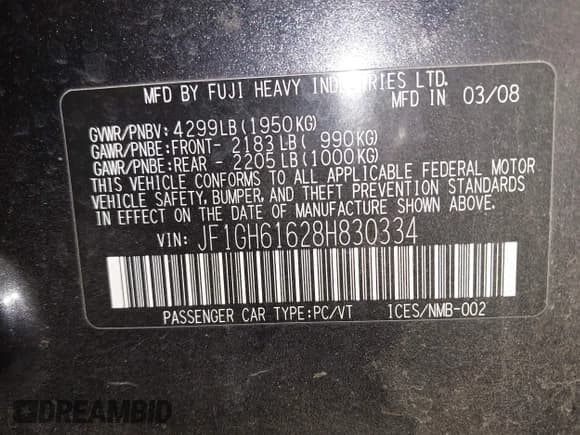 ✅ 2008 Subaru Impreza i • VIN: JF1GH61628H830334 • Lot: 43885566. Listed on IAAI with 150,543 mi. Free auction sales archive from the USA and detailed vehicle history report at DreamBid. Image 9.