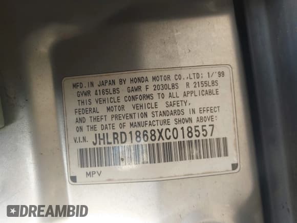 ✅ 1999 Honda CR-V EX • VIN: JHLRD1868XC018557 • Lot: 43699143. Wystawiony na IAAI z przebiegiem 213 222 mil. Bezpłatny archiwum sprzedaży aukcyjnych z USA i szczegółowy raport historii pojazdu na DreamBid. Zdjęcie 9.
