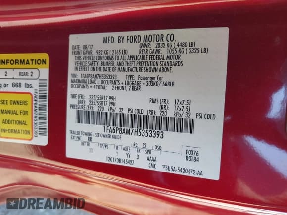 ✅ 2017 Ford Mustang V6 • VIN: 1FA6P8AM7H5353393 • Lot: 41878644. Listed on IAAI with 42,687 mi. Free auction sales archive from the USA and detailed vehicle history report at DreamBid. Image 9.