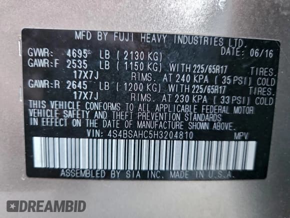 ✅ 2017 Subaru Outback Premium • VIN: 4S4BSAHC5H3204810 • Lot: 94954775. Wystawiony na Copart z przebiegiem 86 792 mil. Bezpłatny archiwum sprzedaży aukcyjnych z USA i szczegółowy raport historii pojazdu na DreamBid. Zdjęcie 13.