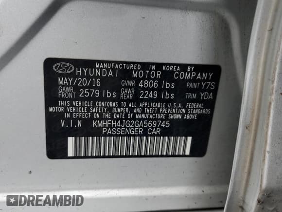 ✅ 2016 Hyundai Azera Limited • VIN: KMHFH4JG2GA569745 • Лот: 84423754. Опубликован ранее на Copart с пробегом 54 580 миль. Бесплатный доступ к архиву аукционных продаж из США и подробный отчёт об истории автомобиля на DreamBid. Изображение 12.