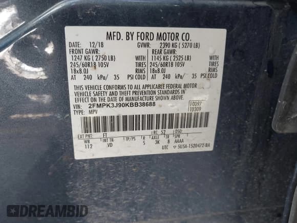 ✅ 2019 Ford Edge SEL • VIN: 2FMPK3J90KBB38688 • Лот: 43417226. Опубликован ранее на IAAI с пробегом 75 386 миль. Бесплатный доступ к архиву аукционных продаж из США и подробный отчёт об истории автомобиля на DreamBid. Изображение 9.