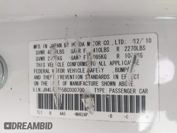 ✅ 2011 Acura TSX • VIN: JH4CW2H55BC000700 • Lot: 41397747. Listed on IAAI with 195,587 mi. Free auction sales archive from the USA and detailed vehicle history report at DreamBid. Image 9.