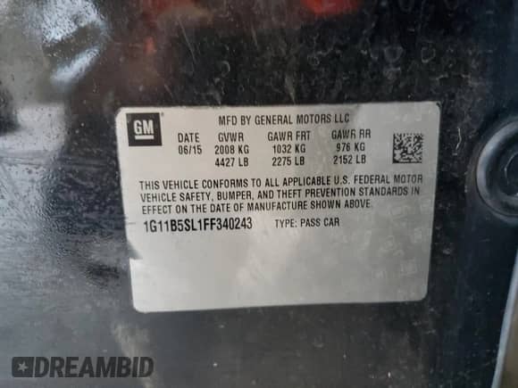 2015 Chevrolet Malibu LS z VIN 1G11B5SL1FF340243, wystawiony jako Copart lot #85835695 z przebiegiem 105 942 mil mil oraz Szkoda całkowita • Salvage title. Historia ofert i sprzedaży dostępna na DreamBid. Obrazek 12.