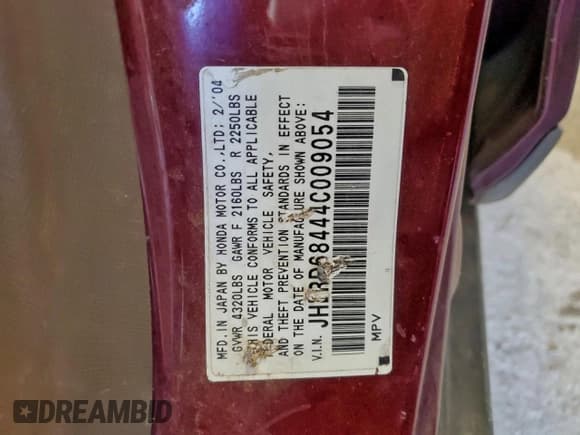 ✅ 2004 Honda CR-V LX • VIN: JHLRD68444C009054 • Lot: 94043455. Wystawiony na Copart z przebiegiem 156 742 mil. Bezpłatny archiwum sprzedaży aukcyjnych z USA i szczegółowy raport historii pojazdu na DreamBid. Zdjęcie 14.