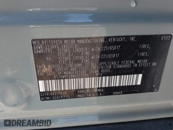 ✅ 2022 Toyota RAV4 Hybrid XLE • VIN: 4T3RWRFVXNU051599 • Lot: 43699947. Wystawiony na IAAI z przebiegiem 43 533 mil. Bezpłatny archiwum sprzedaży aukcyjnych z USA i szczegółowy raport historii pojazdu na DreamBid. Zdjęcie 9.