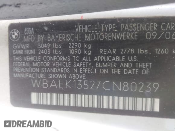 ✅ 2007 BMW 6 Series 650i • VIN: WBAEK13527CN80239 • Лот: 43091107. Опубликован ранее на IAAI с пробегом Не указан. Бесплатный доступ к архиву аукционных продаж из США и подробный отчёт об истории автомобиля на DreamBid. Изображение 9.