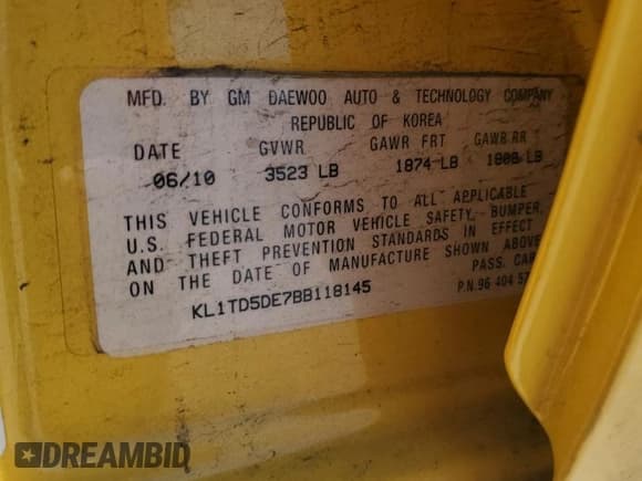 ✅ 2011 Chevrolet Aveo 1LT • VIN: KL1TD5DE7BB118145 • Lot: 57703185. Wystawiony na Copart z przebiegiem 220 102 mil. Bezpłatny archiwum sprzedaży aukcyjnych z USA i szczegółowy raport historii pojazdu na DreamBid. Zdjęcie 12.