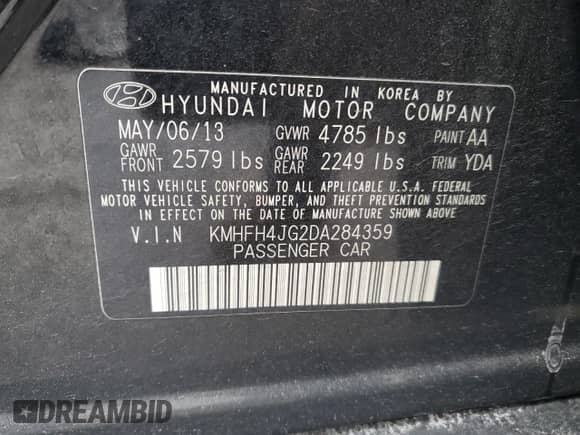 2013 Hyundai Azera с VIN KMHFH4JG2DA284359, выставлен на аукционе Copart как лот 42365975 с пробегом 132 610 миль миль и Списание • Salvage title. История ставок и продаж доступна на DreamBid. Изображение 12.