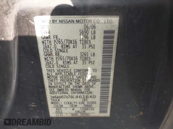 ✅ 2006 Nissan Frontier SE • VIN: 1N6AD07U76C461640 • Лот: 42377825. Опубликован ранее на IAAI с пробегом 228 611 миль. Бесплатный доступ к архиву аукционных продаж из США и подробный отчёт об истории автомобиля на DreamBid. Изображение 9.